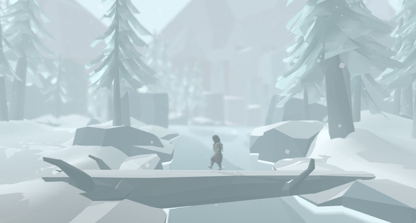 Aurelia running through desolate and cold snowy environment